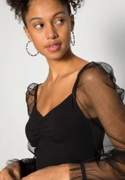 Even&Odd LONG PUFF SLEEVES RUSHING BODYCON DRESS - Cocktailkleid/festliches Kleid - Black -Pier One Store 2113c43a644a4d11a7f109a500a5177d