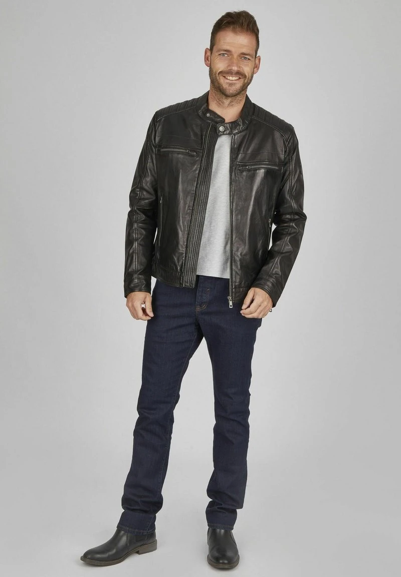 Bugatti MIT STEHKRAGEN UND DRUCKKNOPFRIEGEL - Lederjacke - Schwarz 4 Bugatti MIT STEHKRAGEN UND DRUCKKNOPFRIEGEL - Lederjacke - Schwarz – Bild 2